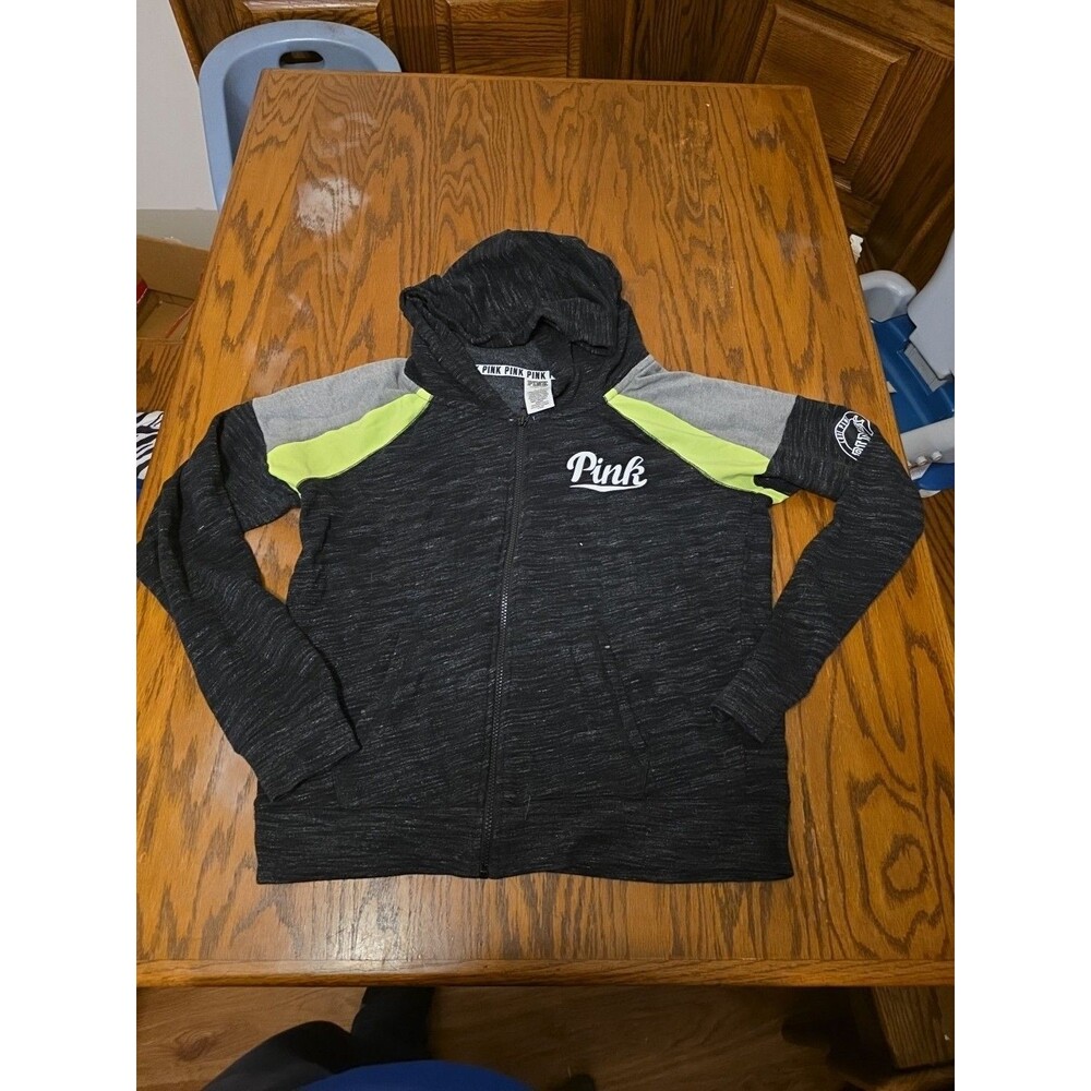 Victoria’s Secret PINK Full Zip Long Sleeve Hoodie Women's Large Black Jacket
